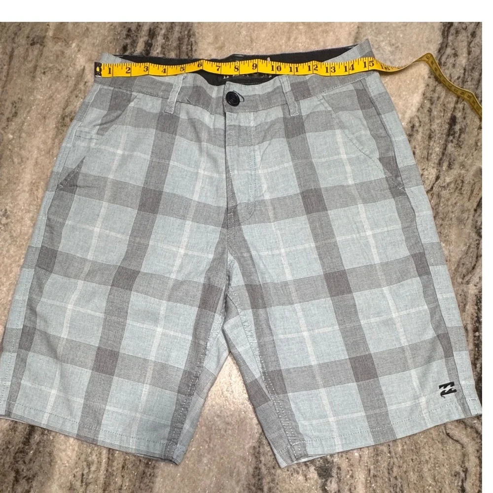 Billabong Shorts Mens 31 Woven Plaid Blue Gray Double Standard Surf Skate VTG